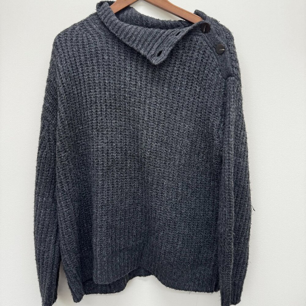 J. Crew Womens Gray Alpaca Wool Pullover Button Mock Neck Oversized Sweater L